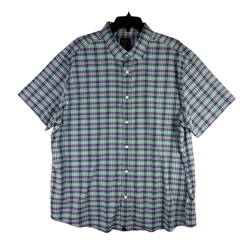 UNTUCKit Henderson SS Plaid Performance Shirt Mens XXL Navy Green 41533 Regular